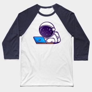 Cute Astronaut Working On Laptop Cartoon Baseball T-Shirt